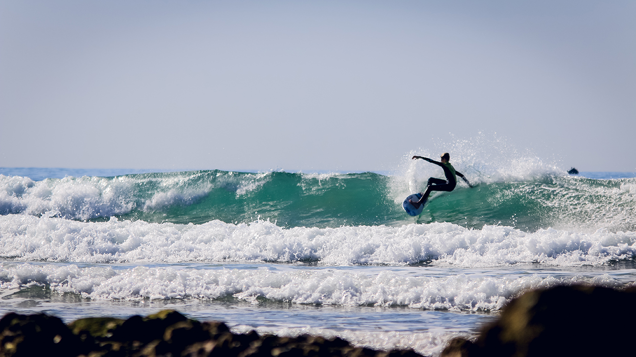 Surfing a nice wave in Morocco