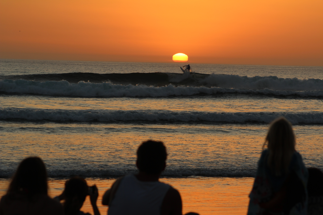 Surfing during sunset in Morocco