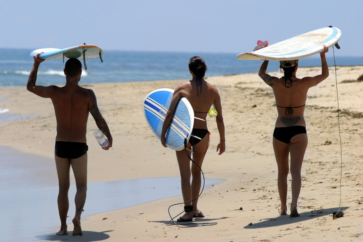 A group of Surfers Walking on the Beach